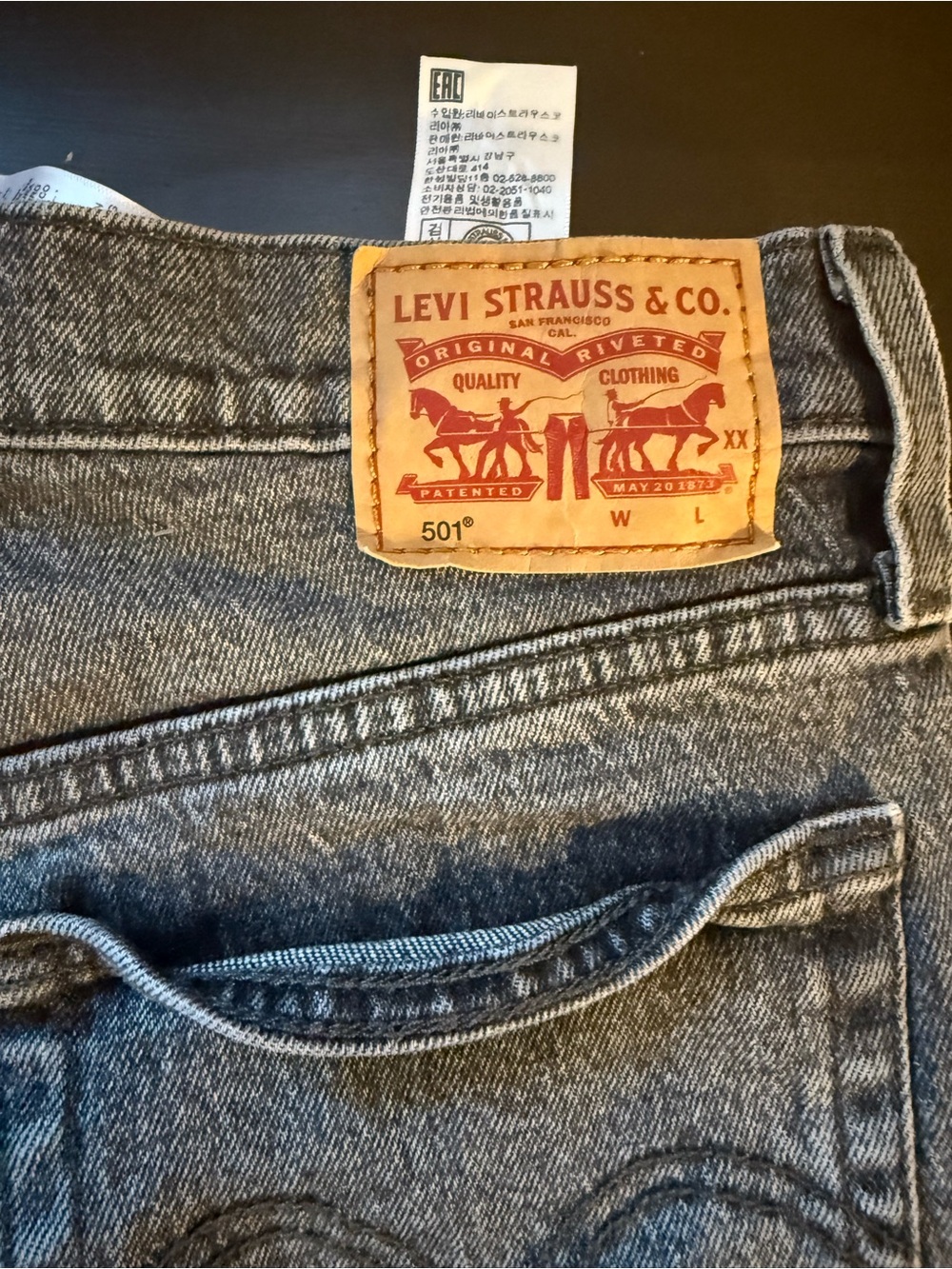 Levi's Black Wash Frayed Hem Denim Shorts - Picture 3 of 4